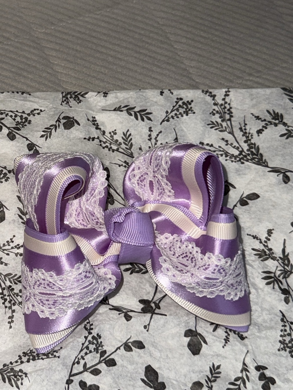 Lilac Satin Lace Ribbon Hair Bows for Kids
